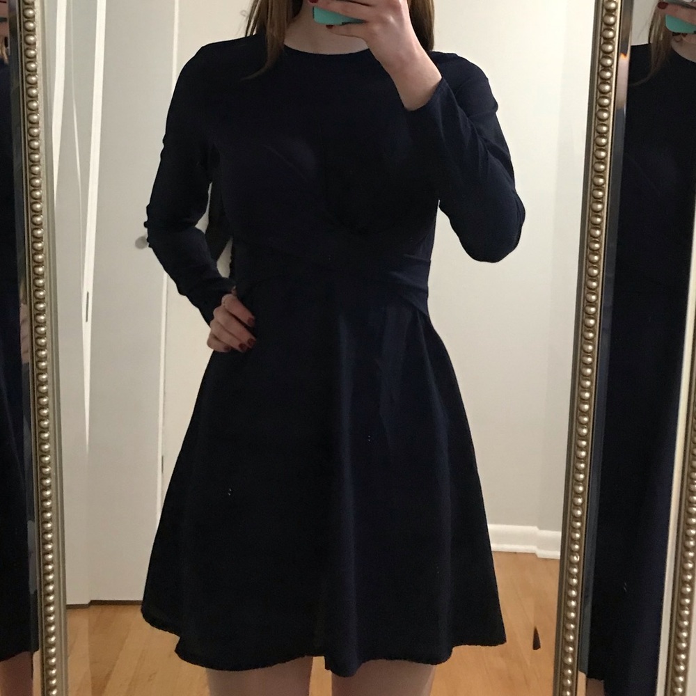 Navy blue boohoo twist detail skater dress